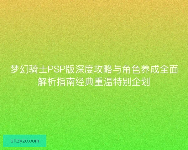 梦幻骑士PSP版深度攻略与角色养成全面解析指南经典重温特别企划